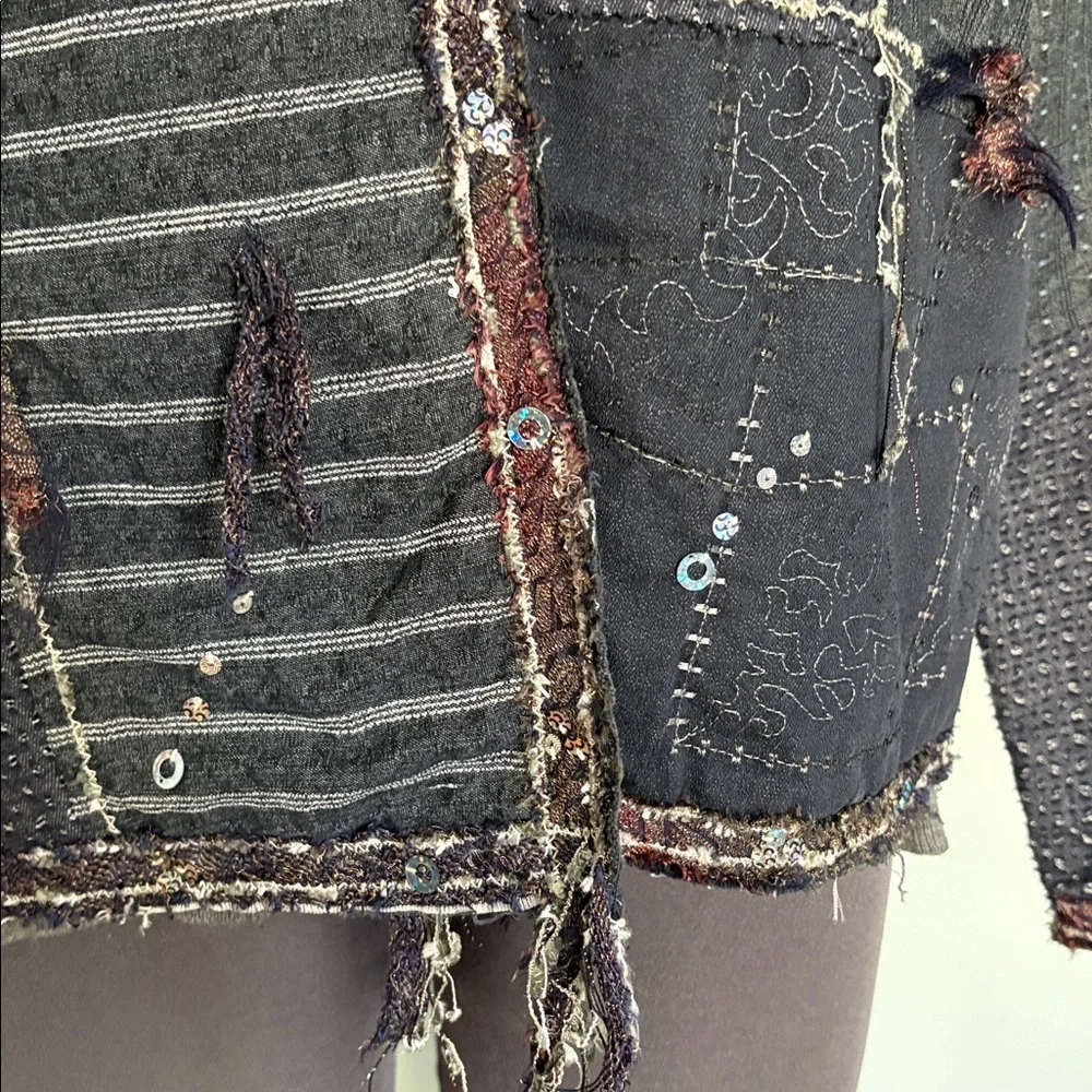 Yak Magik Artisan Boho Patchwork Jacket- Pure Cotton & Silk Fringe- Lagenlook - Picture 11 of 17